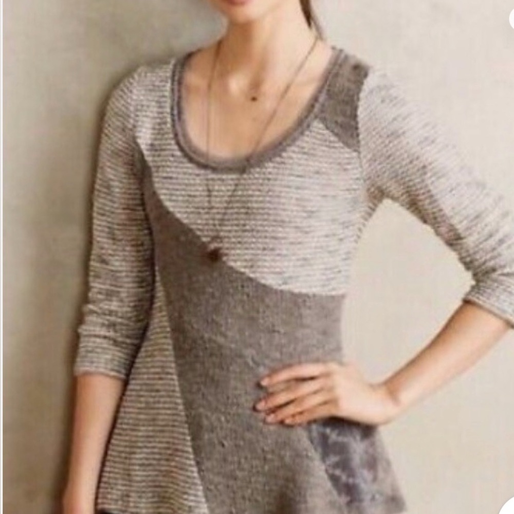 ANGEL OF THE NORTH Textured‎ Knit Lace Inset Sweater Tunic Gray Taupe Sz M